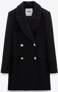 Black coat with gold online buttons zara