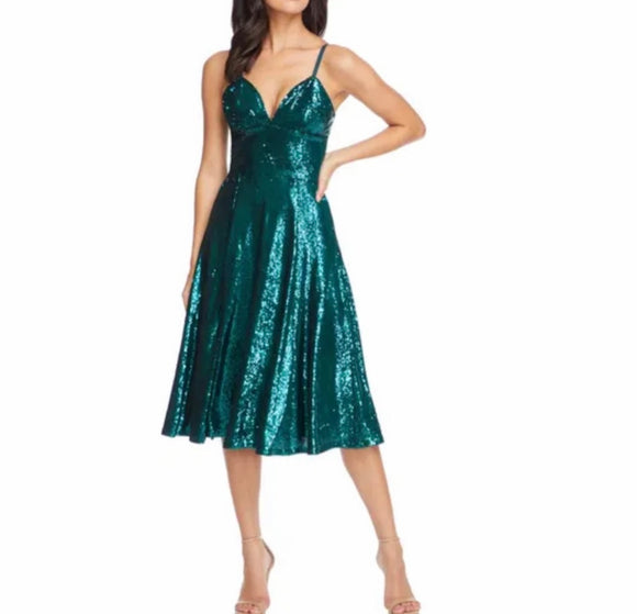 DRESS THE POPULATION Mimi Cocktail Dress Deep Emerald Size Large NWT