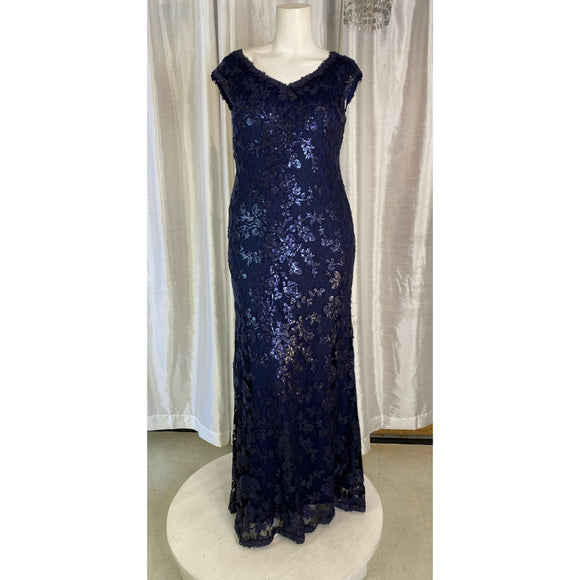 ADRIANNA PAPELL Long Sequin Gown Navy Size 12 NWT