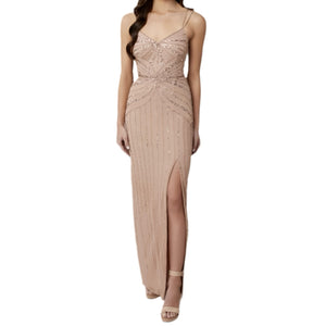 ADRIANNA PAPELL Style 40408 Long Beaded Gown Rose Gold Size 8 NWT