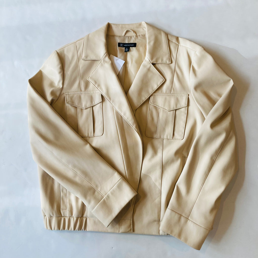 INC Faux Leather Jacket Cream Size XL