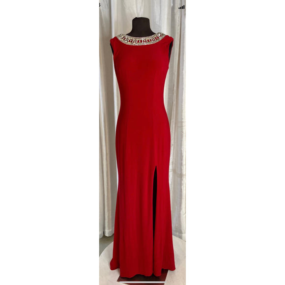 Madison James Embellished Long Red Gown Size 8