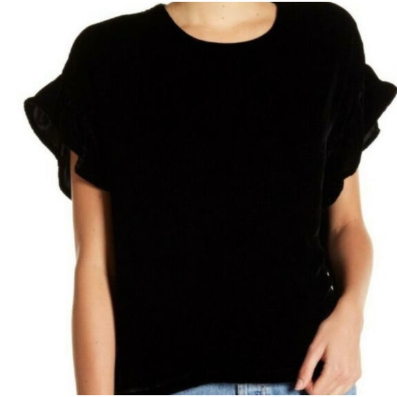 CURRENT ELLIOTT Black Velvet Flutter Sleeve Top Size 1 NWT