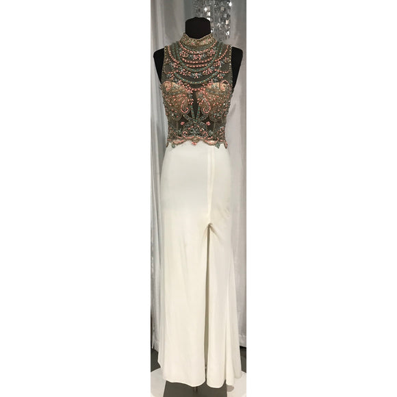Boutique Long White Gown With Sheer Bodice and Beading Size 6
