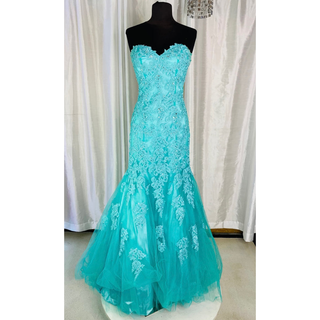 BOUTIQUE Long Strapless Gown Teal Size 4