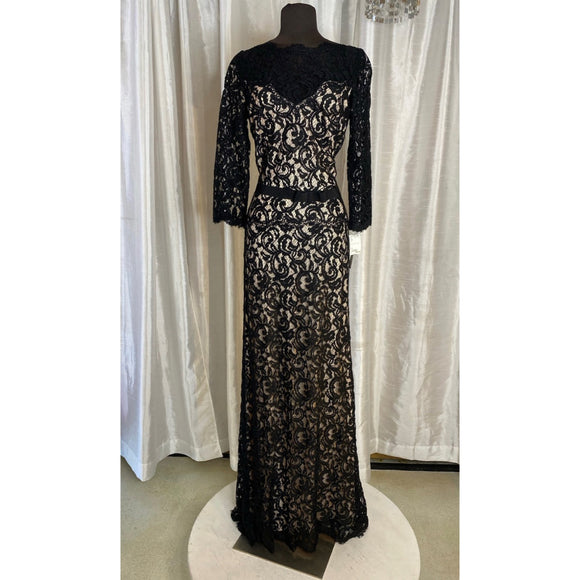 TADASHI Long Lace Gown Black/ Nude Size 10 NWT