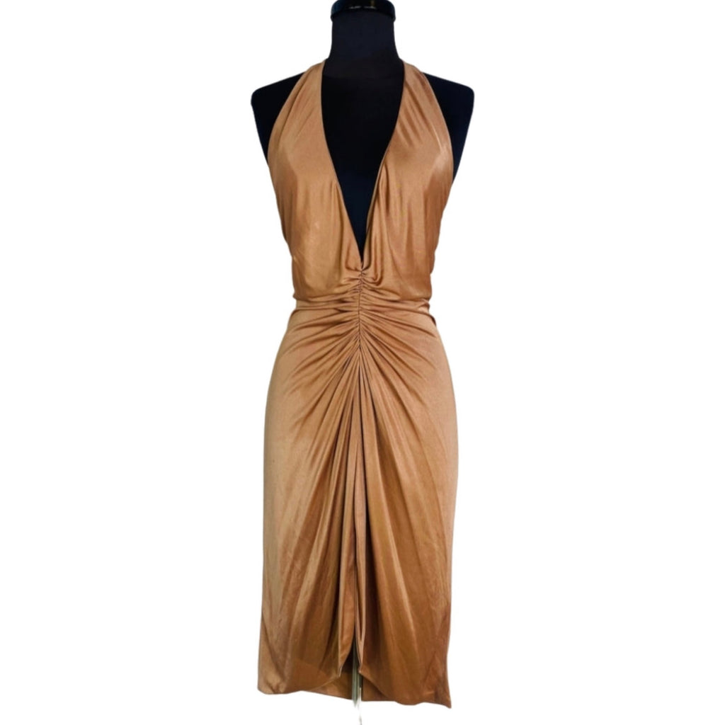 VERSACE VINTAGE SS 2005 PLUNGING HALTER RUNWAY Cocktail Dress Light Co Style Exchange Boutique PGH VERSACE VINTAGE SS 2005 PLUNGING HALTER RUNWAY Cocktail Dress Light Co Style Exchange Boutique PGH