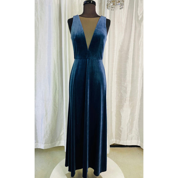Jenny Yoo Logan Deep-V Velvet Column Gown French Blue Size 4