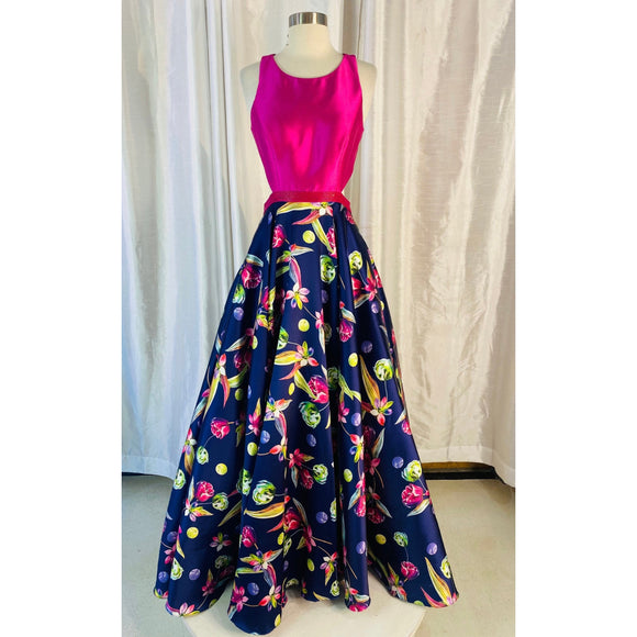 BOUTIQUE Long Gown Pink/ Navy Floral Size 6