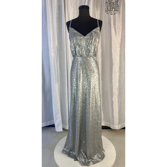 BARI JAY Long Silver Sequin Gown Size 12