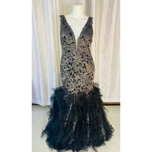 JOVANI Black and Gray Metallic Sequin Mermaid Prom Dress Size 18
