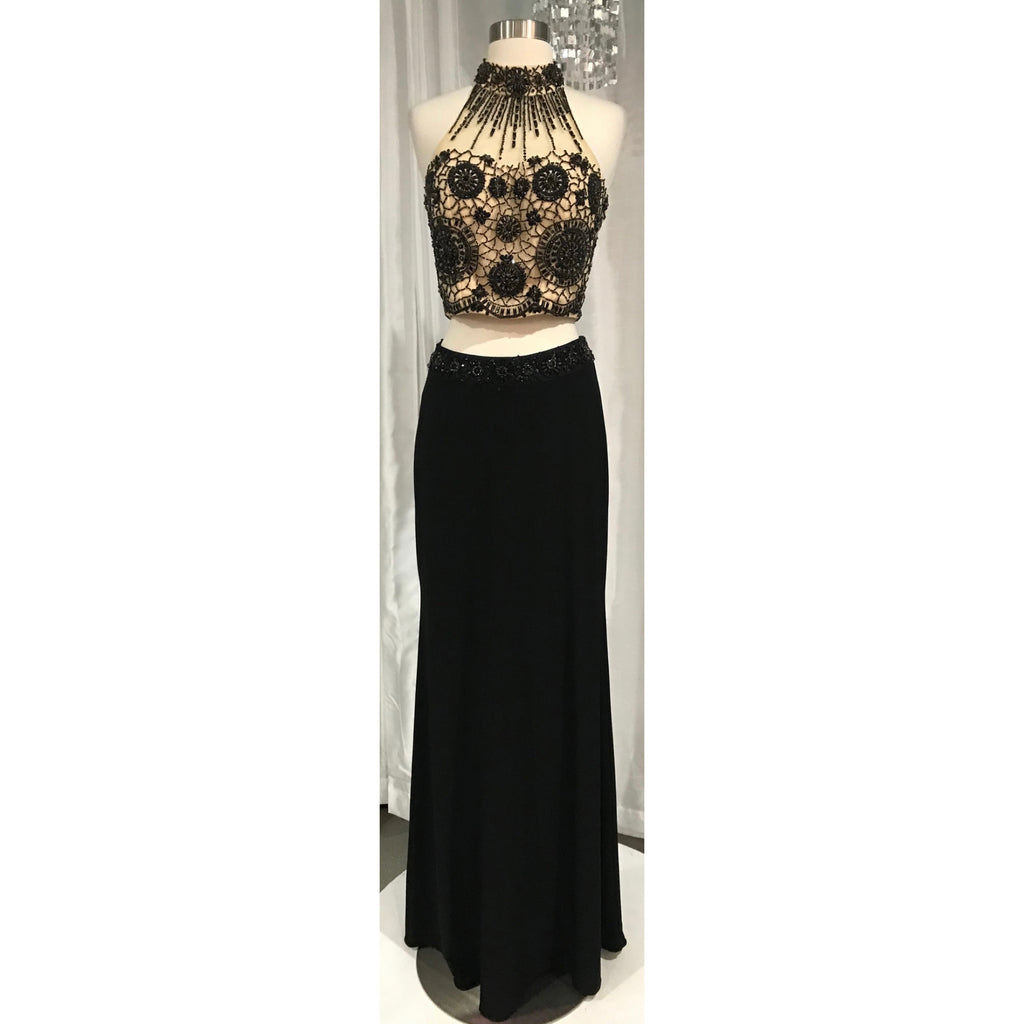 BOUTIQUE Long Black and Nude Two Piece Gown Size Medium