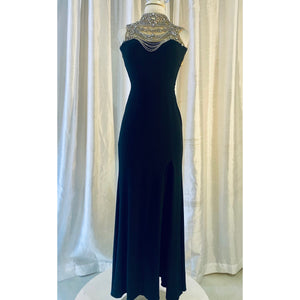 Sherri Hill 21355 Black & Silver Long High Slit Dress Size 0