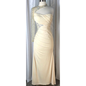 Night Moves By Allure Cream One Sleeve Long Gown Size 2