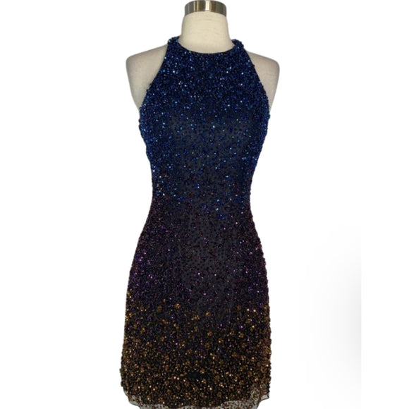 SHERRI HILL Style #32272 Short Fully Beaded Dress Multi Color Size 4