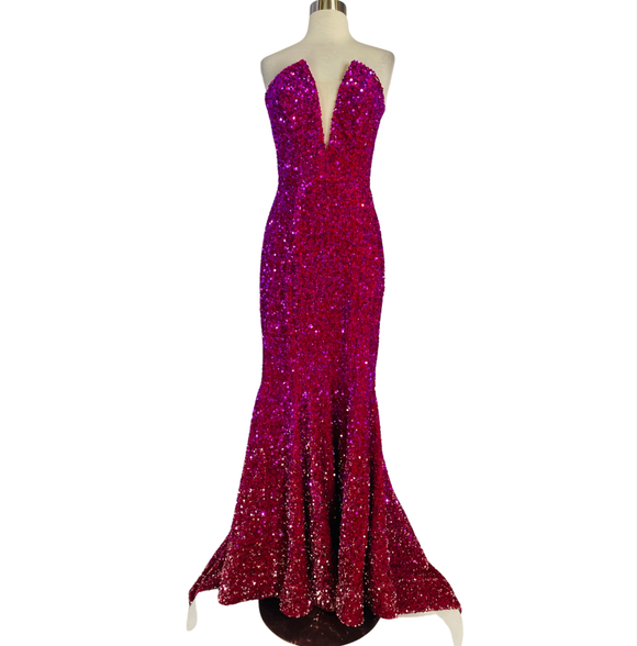 RACHEL ALLAN Style #70293 Long Sequin Gown Fuchsia Ombre Size 4