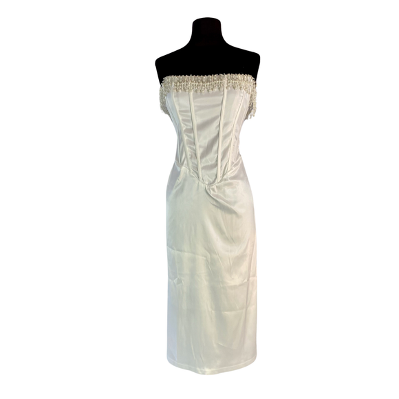 BOUTIQUE White Faux Pearl Strapless MIDI Dress Size Large NWOT