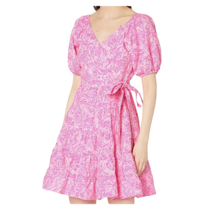 Lilly Pulitzer Iralee Linen Wrap Dress Pink Blossom Foxy Llama NWOT Size 6
