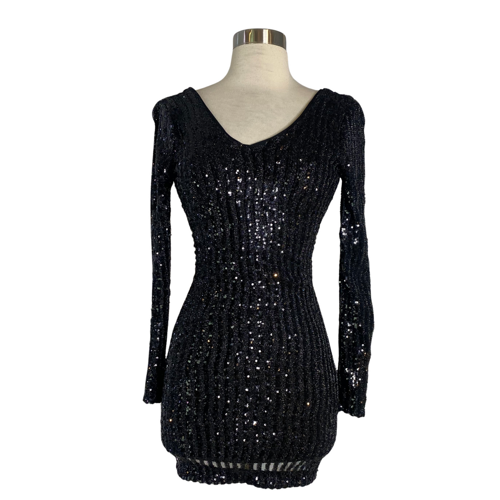 GUESS Short Long Sleeve Sequin Dress Black Size XS Style Exchange Boutique PGH