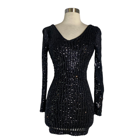 GUESS Short Long Sleeve Sequin Dress Black Size XS