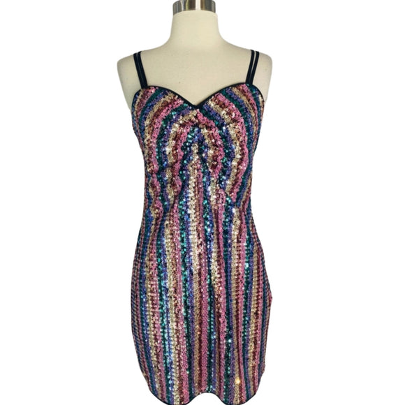 FRIENDS AND LOVERS Short Sequin Dress Multi-Color Size Medium NWT