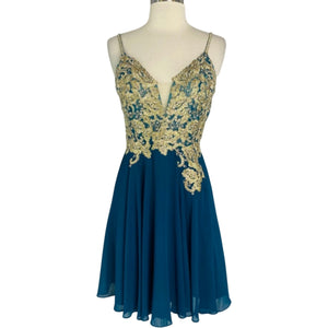 JOVANI JVN62738 Teal Embroidered Bodice Chiffon Dress Size 8