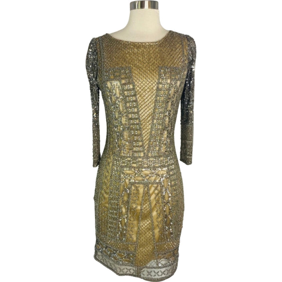 SCALA Pewter Long Sleeve Embellished Short Dress Size 2