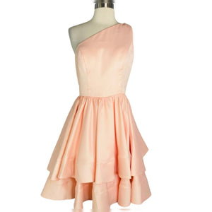 HEBEOS Candy Pink/Peach One-Shoulder Sleeveless Charmeuse Ruffles A-Line/Princess Short Dress Size 6 NWT