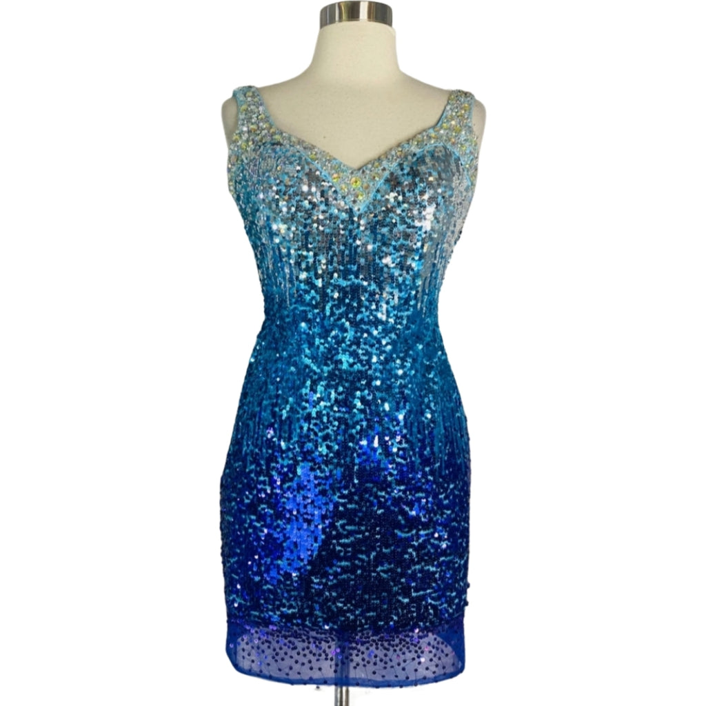 CLARISSE 2242 Indigo/Turquoise Ombre Sequin Short Dress Size 1/2 Style Exchange Boutique PGH CLARISSE 2242 Indigo/Turquoise Ombre Sequin Short Dress Size 1/2 Style Exchange Boutique PGH