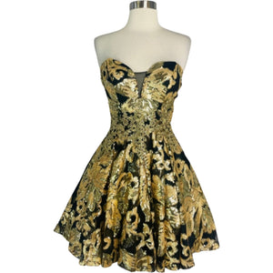 ELIZABETH K Sequin Embellished Short Black and Gold Dress Size XS