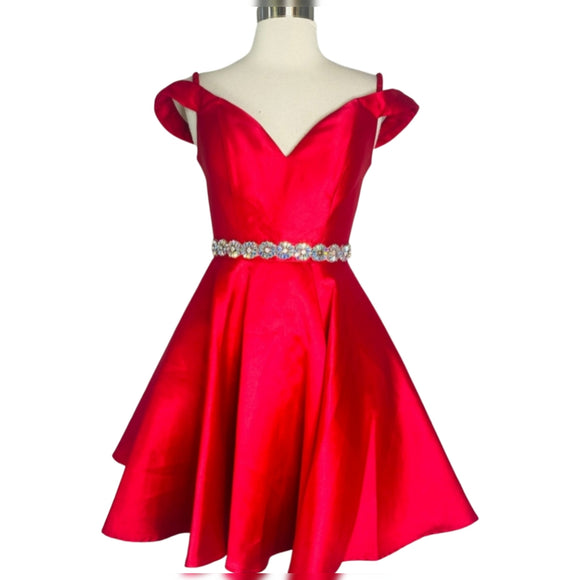 JVN BY JOVANI Off The Shoulder Dark Rose Short Gown Size 2