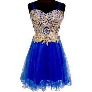 BOUTIQUE Short Royal Blue & Gold Gown Size 2