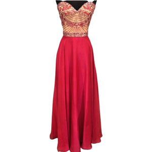 SHERRI HILL 1942 Ruby Red Strapless Embellished Long Dress Size 10
