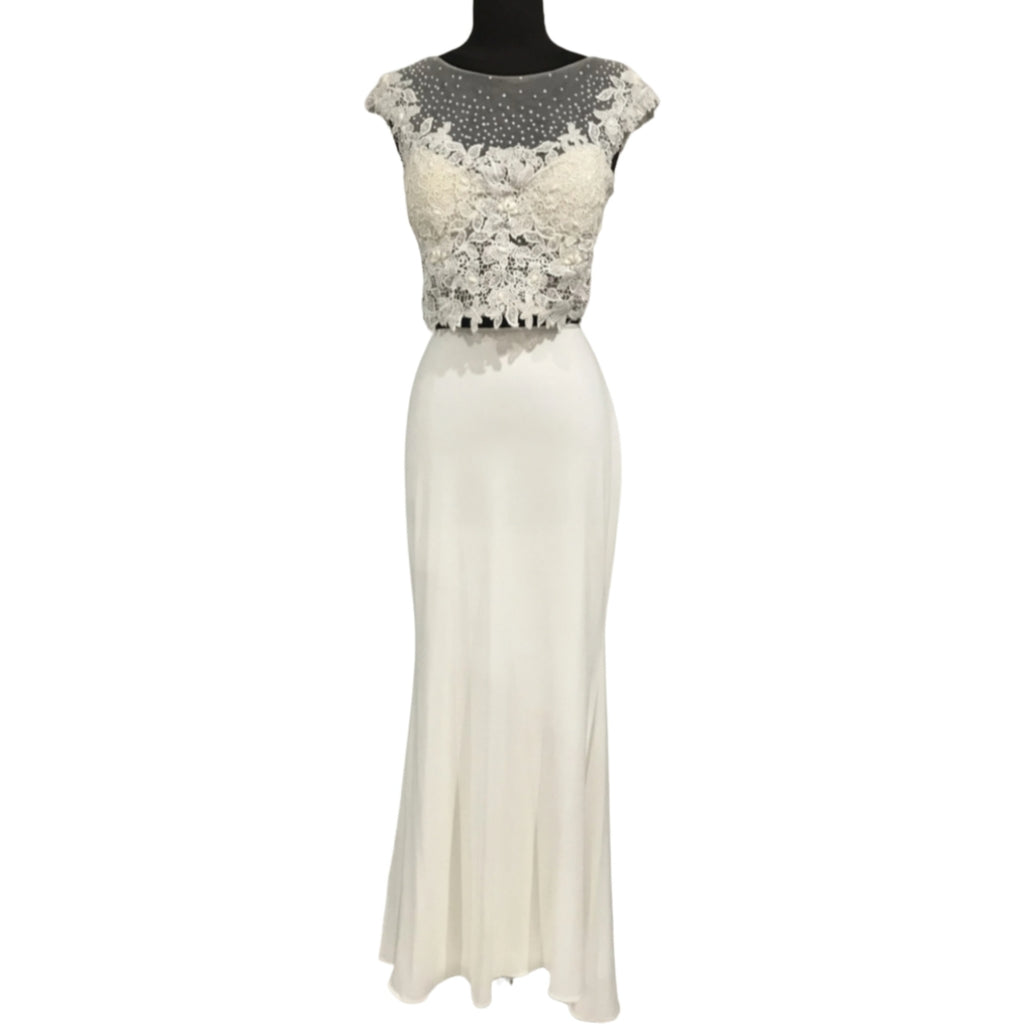 CLARISSE Ivory White Two-Piece Sheer Lace Long Dress Size 8
