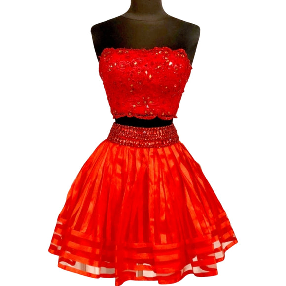 RACHEL ALLAN Short Red Strapless Two Piece Gown Size 2