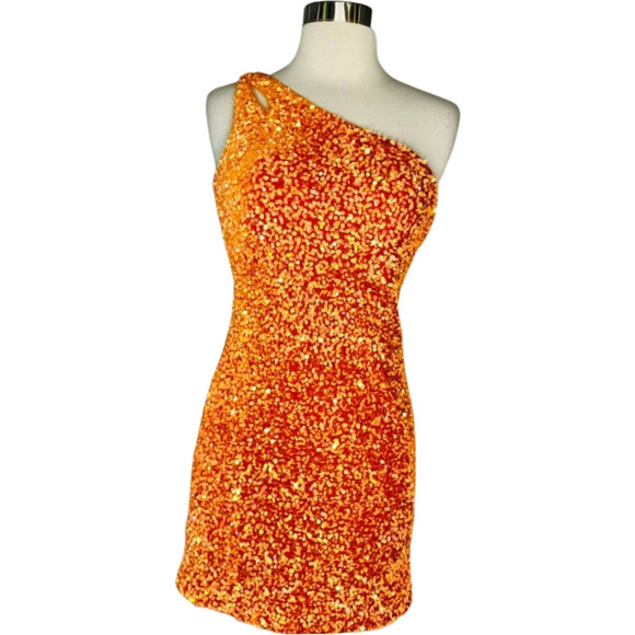 BOUTIQUE Short Sequin Gown Orange Size 4