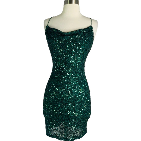 BOUTIQUE Short Sequin Gown Green Size Small