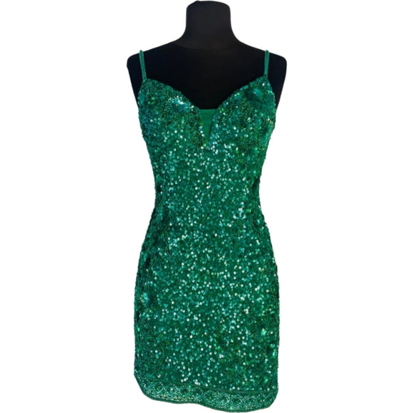 RACHEL ALLAN Emerald Green Short Sequin Gown Style #40152 Size 2 NWT