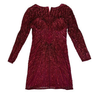 SCALA Red Long Sleeve Beaded Short Dress Size 12