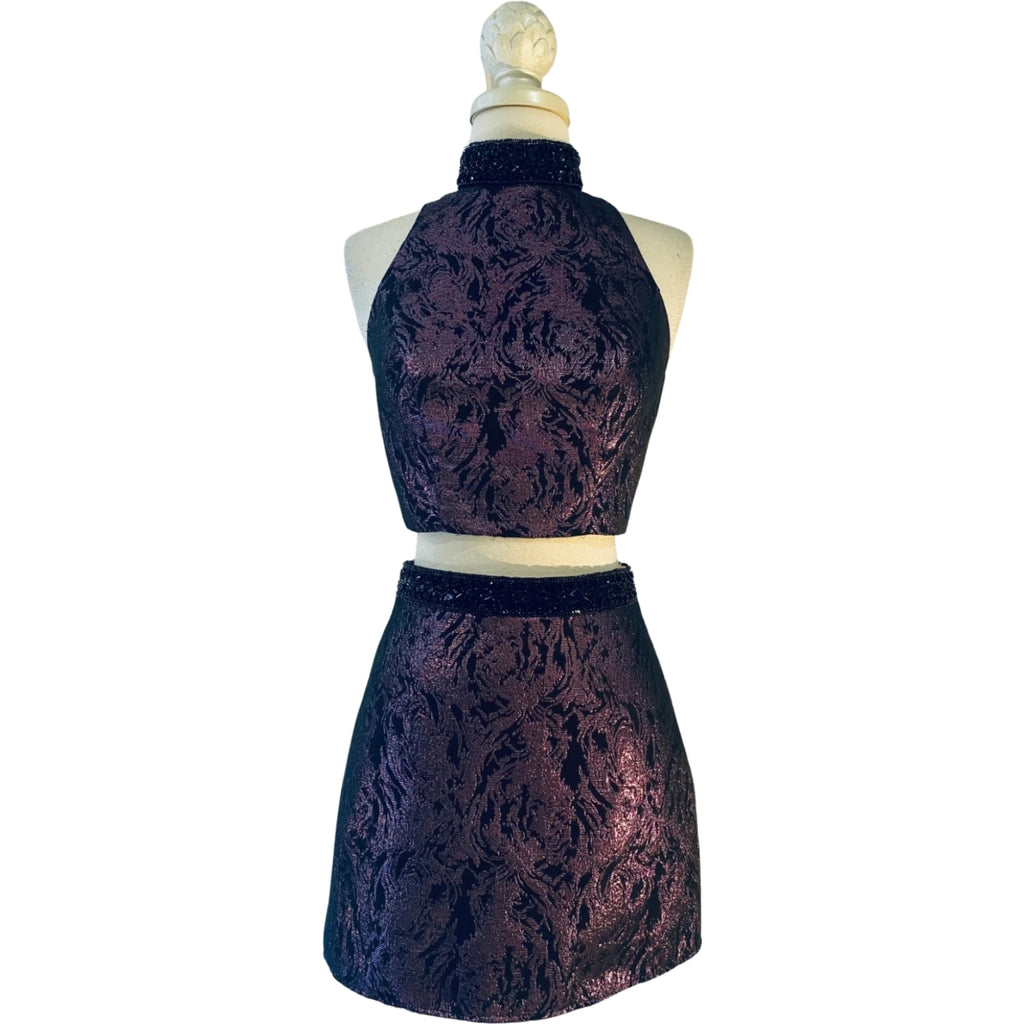 SHERRI HILL S50671 Purple & Black Metallic Short Two-Piece Beaded Dress Size 0