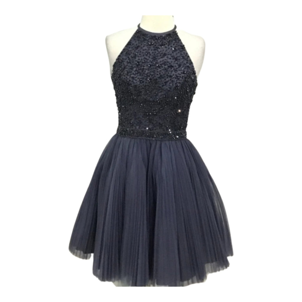 SHERRI HILL Short Gunmetal Halter Top Gown Style Exchange Boutique PGH SHERRI HILL Short Gunmetal Halter Top Gown Style Exchange Boutique PGH