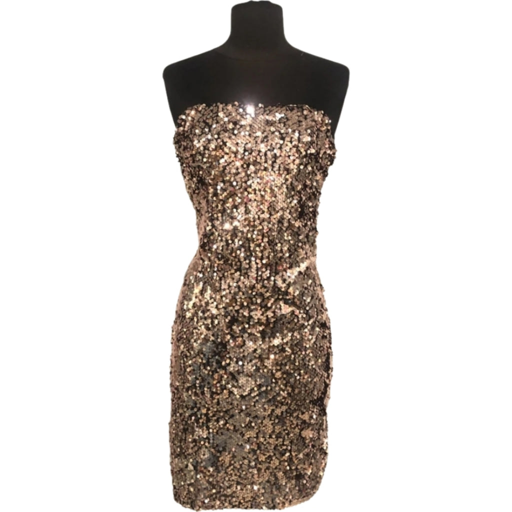 BOUTIQUE Rose Gold Sequin Strapless Short Dress Size M