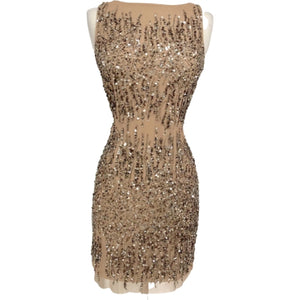ADRIANNA PAPELL Champagne Gold & Gunmetal Sequin Embellished Dress Size 6