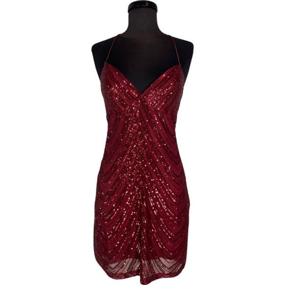 BOUTIQUE Short Sequin Dress Wine Size 7/8