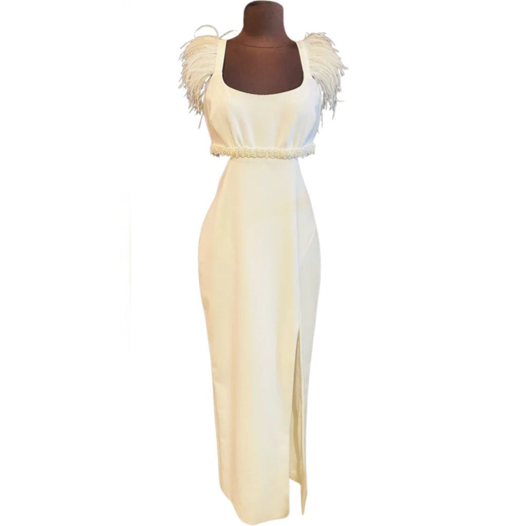 BOUTIQUE Likely Midi/Long Dress Feather Cap Sleeve Ivory Size 4