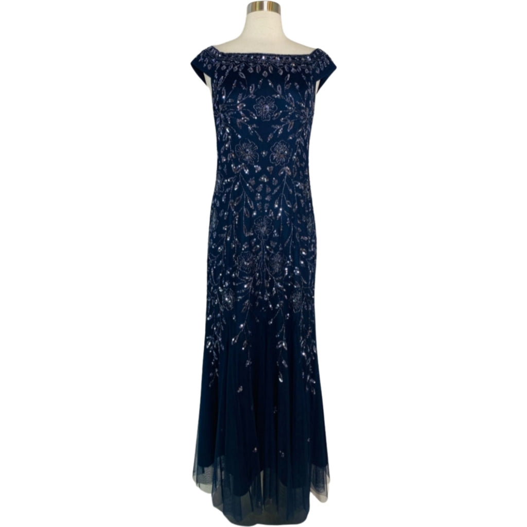 OLEG CASSINI Long Beaded Gown Navy Size 10 Style Exchange Boutique PGH OLEG CASSINI Long Beaded Gown Navy Size 10 Style Exchange Boutique PGH