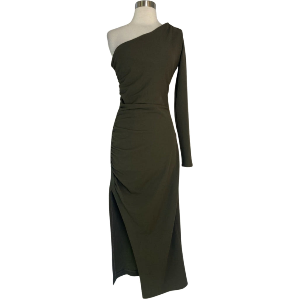 ZARA Long One Sleeve Cocktail Dress Dark Olive Size Medium NWT Style Exchange Boutique PGH ZARA Long One Sleeve Cocktail Dress Dark Olive Size Medium NWT Style Exchange Boutique PGH
