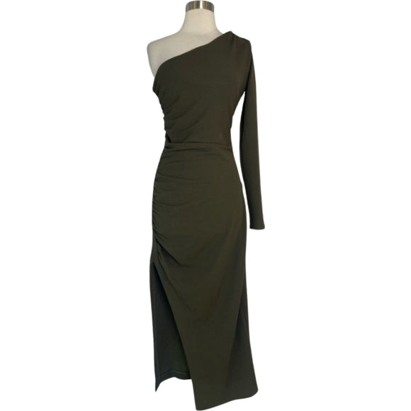 ZARA Long One Sleeve Dress Dark Olive Size Medium NWT