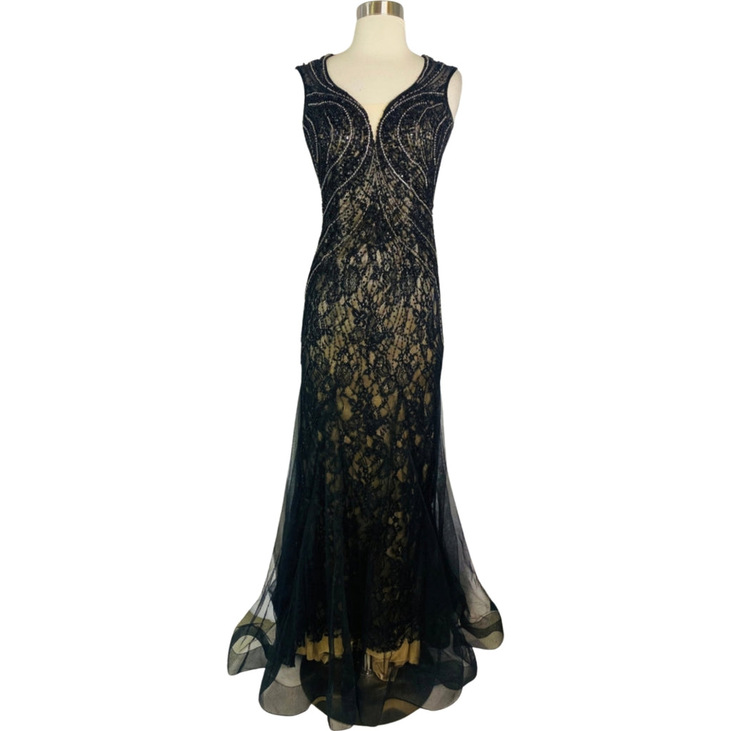 Viola Chan Long Beaded Overlay Gown Black Size 0