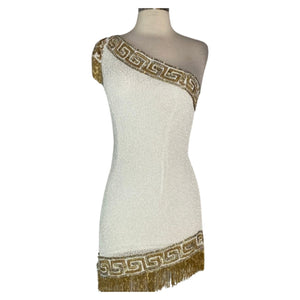 SHERRI HILL Style #55160 Short White and Gold Dress Size 4
